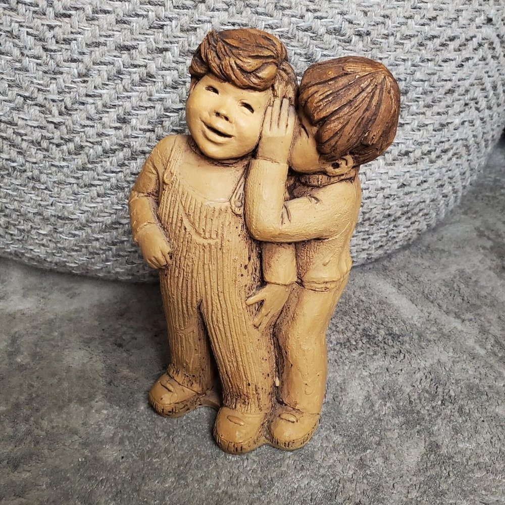 Lee Bortin Clay Sculpture Brothers Friends Whisper Secret Decorative Signed